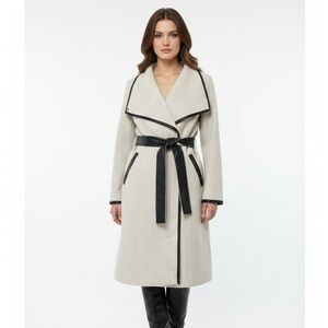 Vero Moda Waterfall Class Wool Jacket Oatmeal Black Faux Leather Trim Size M